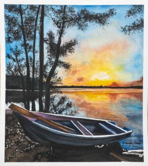 pintura de una canoa en cuyabeno