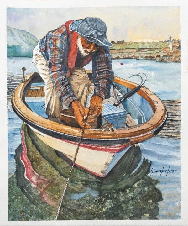 pintura de un pescador